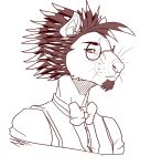  2015 anthro asiatic_brush-tailed_porcupine bow_tie brown_and_white brush-tailed_porcupine bust_portrait clothed clothing digital_drawing_(artwork) digital_media_(artwork) eyebrows eyewear facial_hair frown fur glasses goatee hair hatching_(technique) hystricid line_art looking_at_viewer male mammal monochrome nexsix pince-nez porcupine portrait rodent shadow shirt short_hair simple_background snout solo spiky_hair spines v&aelig;r_t&aring;belige vest whiskers white_background 