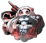  :&gt; airfield_hime bad_id bad_pixiv_id chibi horns kakuzatou_(koruneriusu) kantai_collection long_hair looking_at_viewer navel pale_skin red_eyes shinkaisei-kan silver_hair sitting smile solo teeth turret 