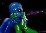  alien ambiguous_gender black_eyes blue_skin blue_tongue cum foot_fetish green_skin licking_foot night pulsar stars tagme 