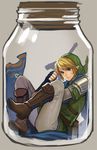  blonde_hair blue_eyes bottle earrings hat highres irony jewelry link male_focus mimme_(haenakk7) pointy_ears scarf shoulder_pads solo sword the_legend_of_zelda weapon zelda_musou 