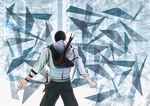  assassin's_creed_(series) backpack bag bow_(weapon) crossbow desmond_miles from_behind hidden_blade male_focus ray_k solo sword tattoo weapon 