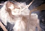  bare_shoulders brown_eyes brown_hair dress ib ib_(ib) long_hair looking_at_viewer lying nine_(liuyuhao1992) picture_frame revision smile solo veil wedding_dress 