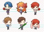  3boys a-wen animal_ears bad_id bad_pixiv_id blush bow brush bunny_ears chibi flower gekkan_shoujo_nozaki-kun hori_masayuki kashima_yuu long_hair mikoshiba_mikoto miniskirt multiple_boys multiple_girls nib_pen_(object) nozaki_umetarou pen pleated_skirt polka_dot polka_dot_background polka_dot_bow rose sakura_chiyo school_uniform short_hair skirt 