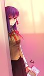  fate/stay_night fate_(series) homurahara_academy_uniform matou_sakura purple_eyes purple_hair school_uniform solo sunday31 