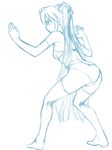  ass bra elbow_gloves fighting_stance gloves hatsune_miku long_hair monochrome o-minato panties sketch solo thighhighs twintails underwear underwear_only very_long_hair vocaloid 