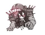  :&lt; bad_id bad_pixiv_id battleship_hime black_dress black_hair chibi dress glowing glowing_eyes horns kantai_collection long_hair looking_at_viewer monster oni_horns open_mouth pale_skin plus9 red_eyes saliva shinkaisei-kan short_dress solo turret 