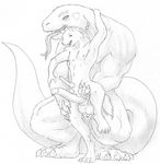  anthro anus balls biceps canine claws duo erection forked_tongue gay happy knot lizard male mammal muscles nipples penis reptile salamander_(artist) scalie size_difference smile tongue wolf 