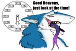  ambiguous_gender blue_eyes blue_fur english_text forked_tongue fur humor image_macro long_tongue northern_sergal plain_background purple_tongue rape_clock sergal solo teeth text the_truth tongue tongue_out unknown_artist unknown_character white_background white_fur 
