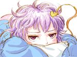  covering_mouth heart komeiji_satori looking_at_viewer messy_hair purple_eyes purple_hair s-a-murai short_hair solo touhou 