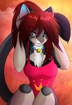  &lt;3 2014 anthro bell blue_eyes collar cute feline female hair mammal red_hair solo wolflady 