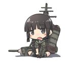  bad_id bad_pixiv_id black_eyes black_hair braid chibi kantai_collection kitakami_(kantai_collection) long_hair looking_at_viewer machinery open_mouth plus9 single_braid sitting solo torpedo turret 