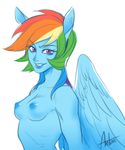  2013 2014 anthro anthrofied antimo blue_fur breasts equine eyelashes female friendship_is_magic fur hair horn looking_at_viewer mammal multi-colored_hair my_little_pony nipples nude plain_background rainbow_dash_(mlp) rainbow_hair smile solo white_background wings 