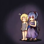  :3 ;| alice_margatroid alice_margatroid_(pc-98) bare_shoulders barefoot blonde_hair blue_hair breasts dark ears expressionless full_body hair_bobbles hair_ornament innelysion long_hair looking medium_breasts mother_and_daughter motherly multiple_girls one_eye_closed purple_background red_eyes sewing sewing_kit shinki short_hair side_ponytail simple_background sleepwear slippers squatting squiggle standing touhou touhou_(pc-98) very_long_hair yellow_eyes younger 