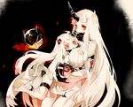  bare_shoulders breasts dress horn kantai_collection large_breasts long_hair multiple_girls northern_ocean_hime pale_skin red_eyes ribbed_dress seaport_hime shinkaisei-kan short_dress shuri_(84k) thigh_strap very_long_hair white_hair 