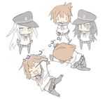  akatsuki_(kantai_collection) blade_(galaxist) brown_eyes brown_hair chibi fang folded_ponytail hair_ornament hairclip hibiki_(kantai_collection) ikazuchi_(kantai_collection) inazuma_(kantai_collection) kantai_collection long_hair midriff multiple_girls open_mouth pantyhose pleated_skirt pun rolling school_uniform serafuku short_hair skirt translated white_background |_| 