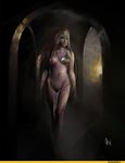  breasts clothed clothing female hair half-dressed loincloth long_hair mask navel pointy_ears slaanesh_mark solo standing tagme torch warhammer_(franchise) warhammer_40k 