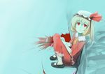  blonde_hair blood flandre_scarlet hat kurobuta_gekkan red_eyes solo touhou 