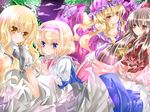  alice_margatroid bad_id bad_pixiv_id bare_shoulders black_hair blonde_hair blue_eyes detached_sleeves hairband hakurei_reimu hat kirisame_marisa long_hair multiple_girls nanase_nao red_eyes short_hair touhou yakumo_yukari yellow_eyes 