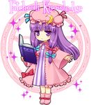  :&lt; bangs book character_name chibi crescent hair_ribbon hat long_hair magic_circle mochiya_marosuke patchouli_knowledge purple_eyes purple_hair ribbon solo sparkle touhou 