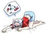 @_@ alternate_hairstyle angry barefoot braid casual drugs hair_ornament hairclip hands izayoi_sakuya korean medicine pill ribbon short_hair sick silver_hair sketch solo tima top-down_bottom-up touhou translated turn_pale twin_braids 