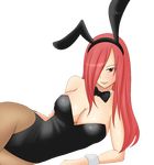  animal_ears bunny_ears bunnysuit erza_scarlet fairy_tail hair_over_one_eye happy long_hair pantyhose red_hair redhead render riisu transparent transparent_background transparent_png 