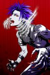  blood blue_hair claws fangs gloves kaito kei_(201bk) male_focus open_mouth red_eyes skeleton solo vampire vocaloid 