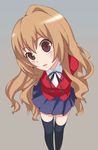  aisaka_taiga brown_eyes brown_hair long_hair nakatomi_ryou oohashi_high_school_uniform school_uniform solo thighhighs toradora! 