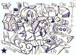  ahoge bad_id bad_pixiv_id game_boy handheld_game_console hiiragi_tsukasa izumi_konata lucky_star mole mole_under_eye monochrome multiple_girls purple ribbon ryouou_school_uniform school_uniform serafuku sketch sne 