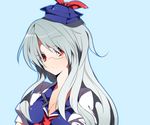 bad_id bad_pixiv_id bespectacled breasts cleavage face glasses hat kamishirasawa_keine long_hair medium_breasts red_eyes ren_(zero_second) silver_hair solo touhou 