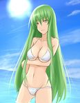  bikini c.c. code_geass day green_hair long_hair lowleg lowleg_bikini shuugetsu_karasu solo swimsuit wading water yellow_eyes 