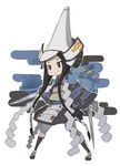  armor black_hair chibi dual_wielding egasumi face helmet holding japanese_armor japanese_clothes jitsu_hidari kimono kusazuri long_hair obi original samurai sandals sash solo suneate sword tabi weapon 