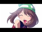  :d ^_^ bad_id bad_pixiv_id bandana brown_hair closed_eyes fangs letterboxed miyu_(matsunohara) odamaki_sapphire open_mouth pokemon pokemon_special short_hair simple_background smile solo white_background 