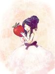  1st-mn black_hair copyright_request crown dress food fruit gloves holding holding_food holding_fruit long_hair minigirl solo strawberry 