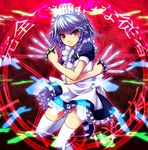  braid danmaku hexagram izayoi_sakuya knife lowres magic_circle maid_headdress mochiya_marosuke red_eyes short_hair silver_hair solo thighhighs touhou twin_braids 