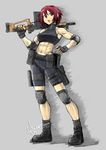  abs assault_rifle bike_shorts boots combat_boots ebr-kii elbow_pads gun holster knee_pads midriff muscle muscular_female original red_hair rifle short_hair solo sports_bra weapon weapon_request 