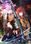  :/ aircraft bad_id bad_pixiv_id bae.c black_gloves boots building copyright_name fingerless_gloves gloves gun headset helicopter holding hood hooded_jacket jacket long_hair looking_at_viewer plaid plaid_skirt pleated_skirt qurare_magic_library red_eyes red_hair rifle school_uniform sitting skirt sniper_rifle solo walter_schmidt watermark weapon web_address 