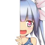  :d blue_hair eyebrows_visible_through_hair hair_ornament hair_ribbon i-19_(kantai_collection) kantai_collection looking_at_viewer nagineko open_mouth peeking_out red_eyes ribbon school_swimsuit smile solo swimsuit symbol-shaped_pupils transparent_background 