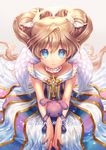  angel angel_wings blonde_hair blue_eyes blush halo long_hair looking_at_viewer momoshiki_tsubaki original smile solo wings 