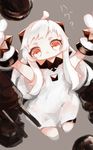  ahoge bad_id bad_pixiv_id from_above horns kantai_collection long_hair looking_at_viewer machinery mittens monster northern_ocean_hime pale_skin rancherranta red_eyes shinkaisei-kan short_eyebrows solo translated turret white_hair 