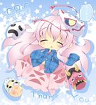  chibi closed_eyes comiket hata_no_kokoro highres long_hair mask milkpanda pink_hair sleeping solo star thank_you touhou zzz 
