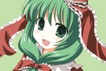  adobe_photoshop blush frills green_eyes green_hair hair_ribbon kagiyama_hina kinagi_yuu open_mouth ribbon solo touhou 