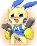  blush cheerleader clitoris disembodied_hand female fingering futsutsukamono half-closed_eyes minun nintendo open_mouth pok&eacute;mon pom_poms pussy pussy_juice skirt skirt_lift standing sweat tears tongue tongue_out uniform vaginal vaginal_fingering video_games 