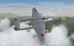  aircraft airplane antennae artist_request canopy cloud cockpit flying game_cg helmet japan japanese_flag jet mountain no_humans pilot pilot_suit realistic vampire_(airplane) 