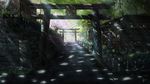  cherry_blossoms commentary fence highres kyoto light_rays multiple_torii niko_p no_humans original path road scenery shadow sign sunlight torii tree tree_shade wallpaper 