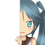  aqua_eyes black_hair eyebrows_visible_through_hair hair_ribbon isuzu_(kantai_collection) kantai_collection long_hair looking_at_viewer nagineko peeking_out ribbon school_uniform serafuku solo transparent_background 