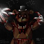  ambiguous_gender bear blood bow_tie brown_fur claws creepy five_nights_at_freddy&#039;s freddy_(fnaf) fur grizzly_bear hat looking_at_viewer machine mammal mechanical nightmare_fuel nintendo open_mouth pok&eacute;mon pokemonfromhell robot solo teeth text ursaring video_games 