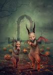  fire graveyard halloween holidays hooves horn imps jack_o&#039;_lantern looking_at_viewer pumpkin smile spider_web spooky vasylina wings 