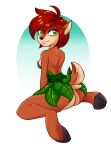  2018 ambris anthro breasts brown_hair butt cervine clothed clothing elora female green_eyes hair hi_res hooves looking_at_viewer looking_back mammal short_hair side_boob smile solo spyro_the_dragon video_games 