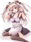  alternate_costume amatsukaze_(kantai_collection) apron black_dress black_legwear breasts choker collarbone commentary dress enmaided hair_tubes highres kantai_collection long_hair maid maid_headdress medium_breasts off_shoulder open_mouth puffy_short_sleeves puffy_sleeves short_sleeves silver_hair solo thighhighs two_side_up velia very_long_hair waist_apron wrist_cuffs yellow_eyes zettai_ryouiki 