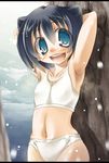  &uuml;?0/22 armpits arms_behind_head arms_up blue_eyes blue_hair flat_chest looking_at_viewer navel original short_hair small_breasts smell smile stain sweat sweat_stain underwear ã¼ï¼ 0/22 